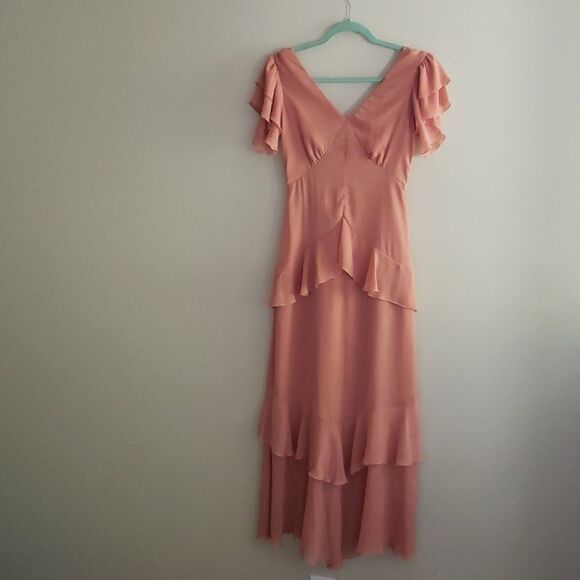 Warehouse tiered maxi dress with ruffles in pink size 8 - Picture 7 of 15